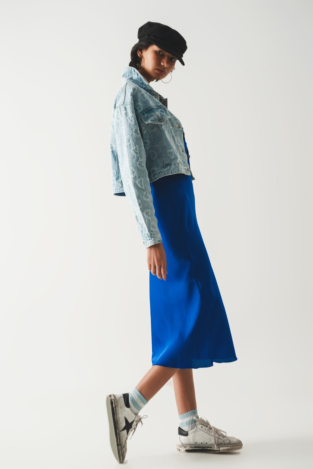 heart embellished oversized denim jacket in light wash - Jackets