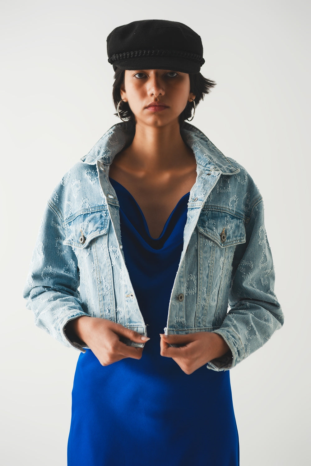 heart embellished oversized denim jacket in light wash - Jackets