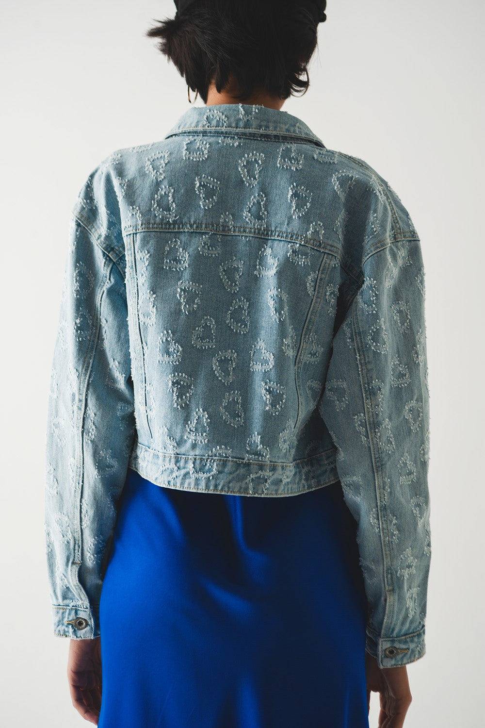 heart embellished oversized denim jacket in light wash - Jackets