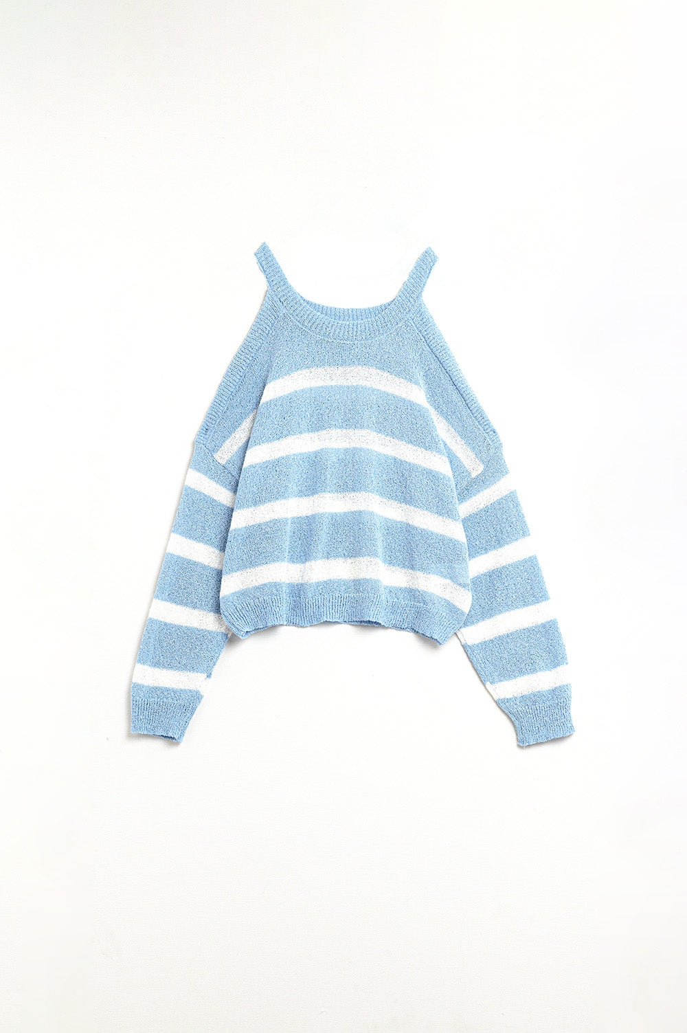 Heather Sweater With Open Shoulders and Horizontal Stripes in Blue - Jumpers