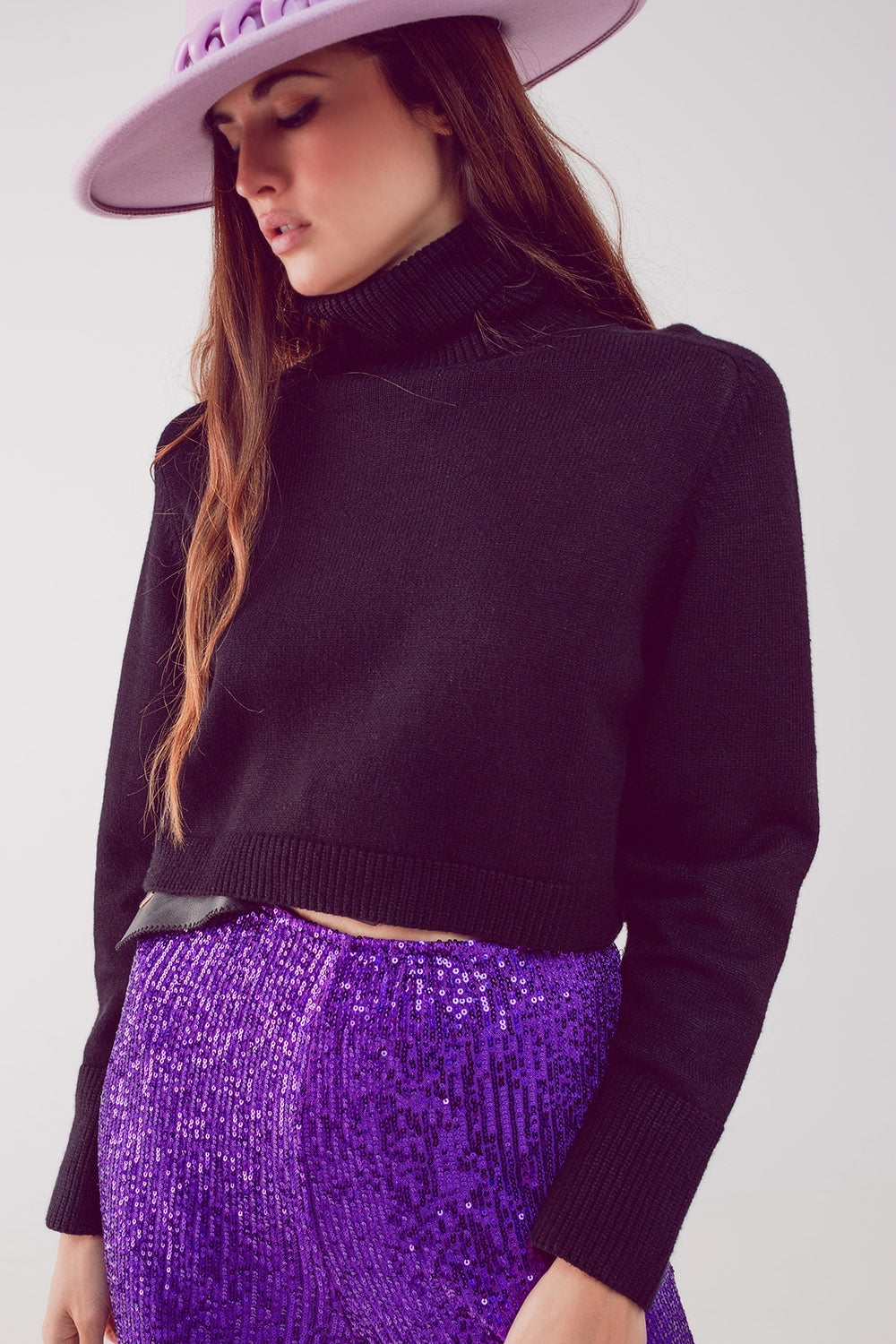 High neck cropped jumper in black Q2 Sweaters BoutiqueLua