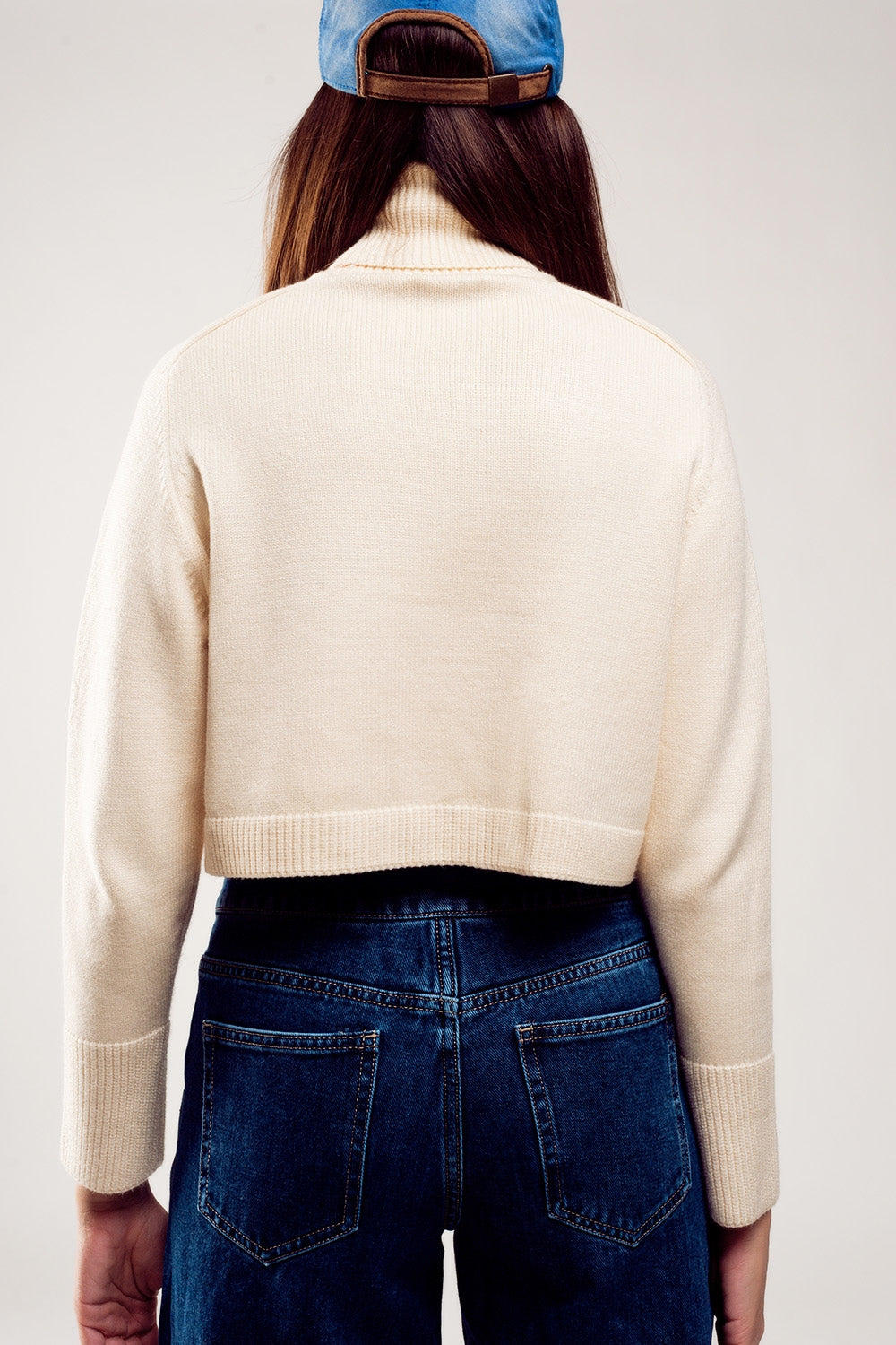 High neck cropped jumper in cream Q2 Sweaters BoutiqueLua