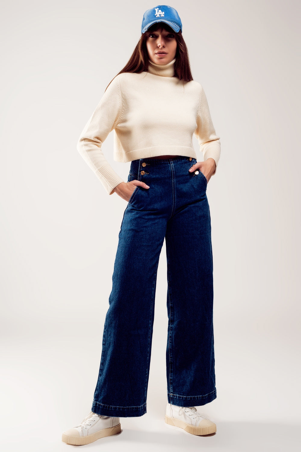 High neck cropped jumper in cream Q2 Sweaters BoutiqueLua