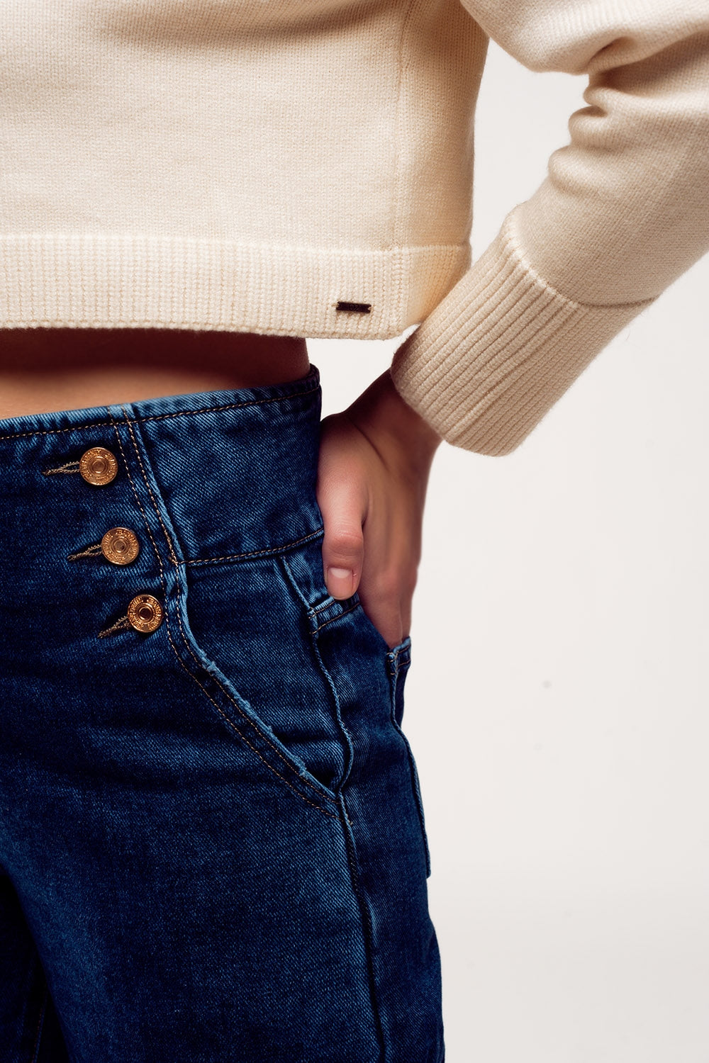 High neck cropped jumper in cream Q2 Sweaters BoutiqueLua