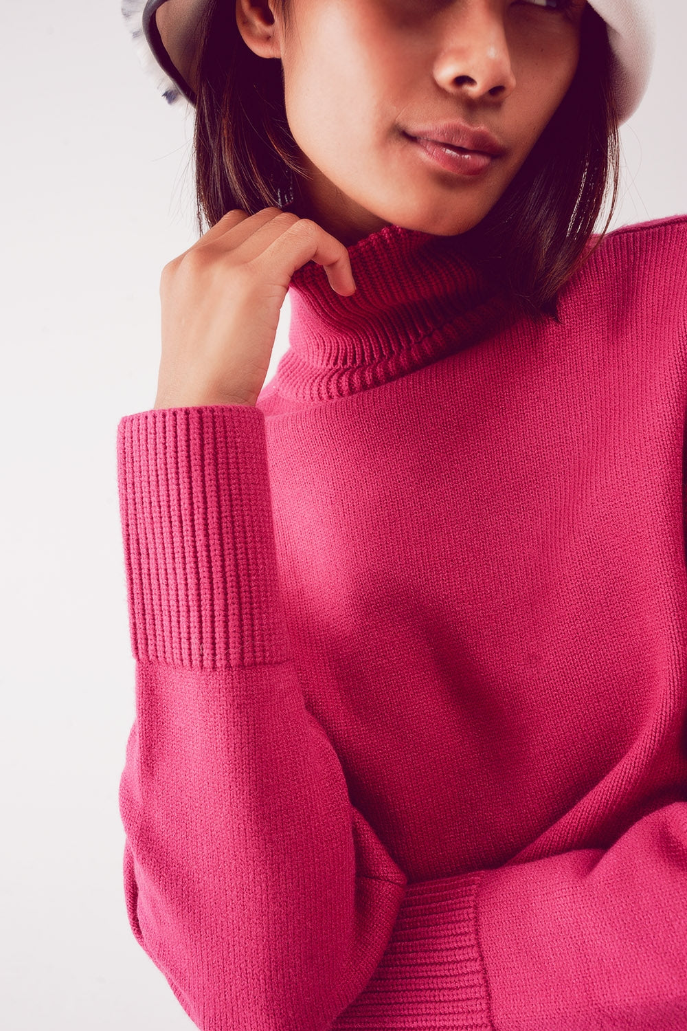 High neck cropped jumper in fuchsia Q2 Sweaters BoutiqueLua