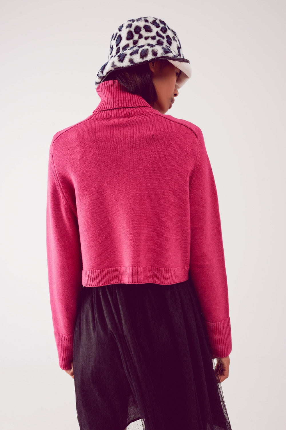 High neck cropped jumper in fuchsia Q2 Sweaters BoutiqueLua