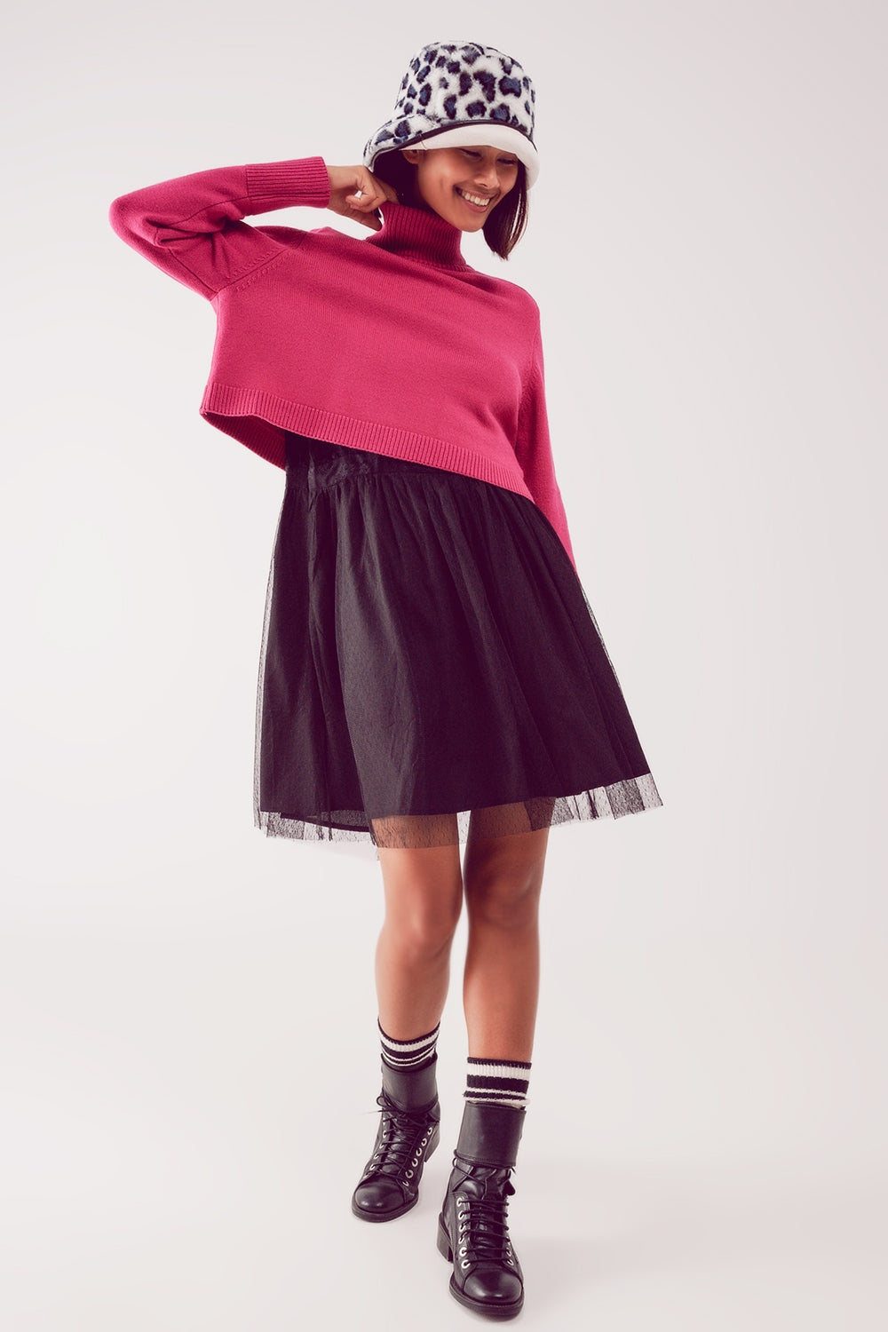 High neck cropped jumper in fuchsia Q2 Sweaters BoutiqueLua