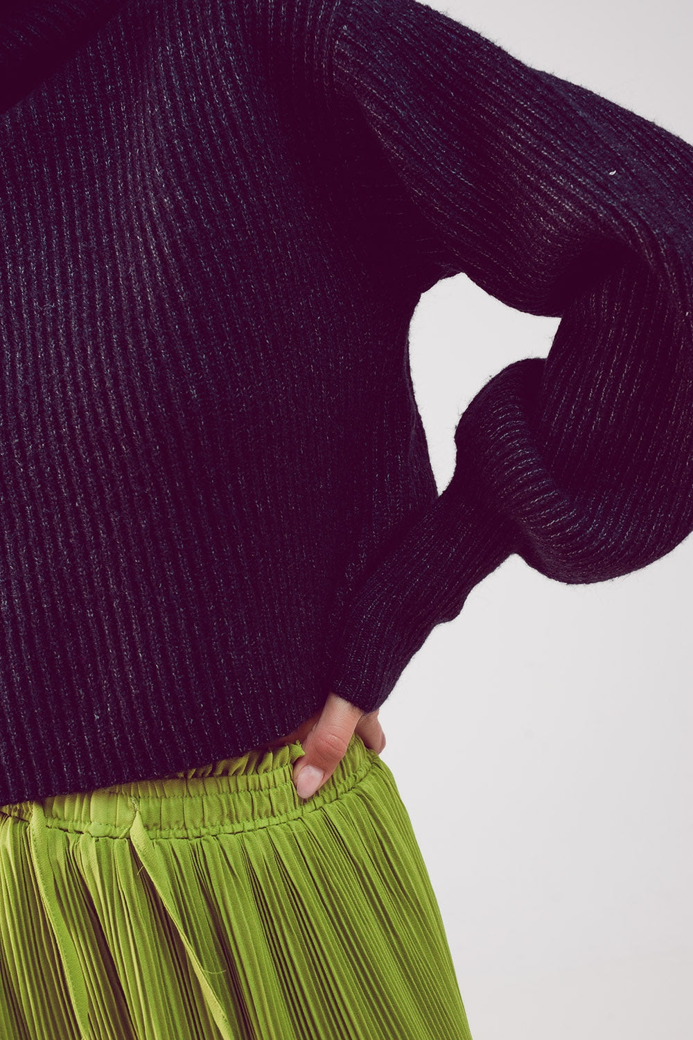 High neck jumper with balloon sleeve in black Q2 Sweaters BoutiqueLua