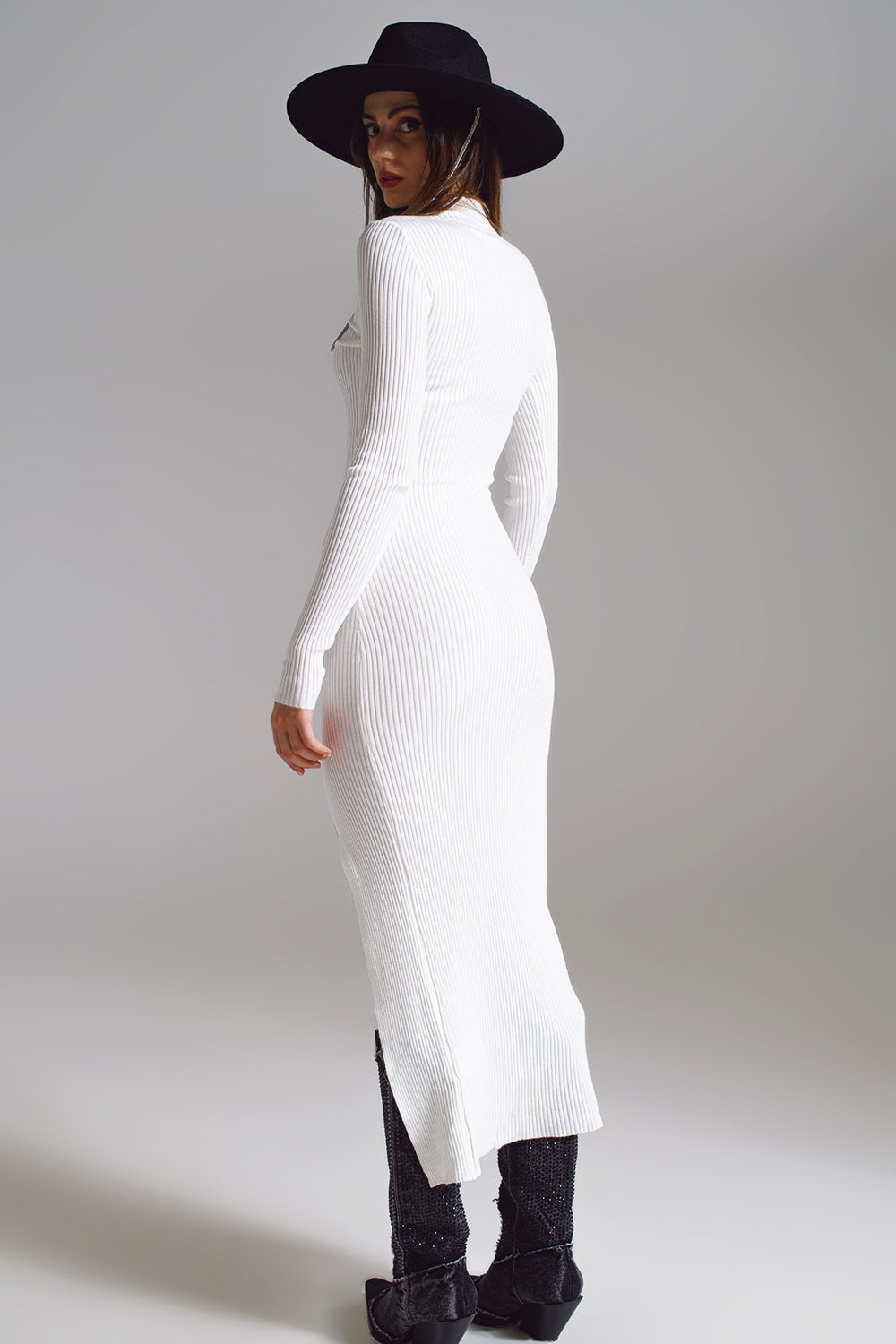 High Neck Maxi Knitted Dress In White Q2 Dresses BoutiqueLua