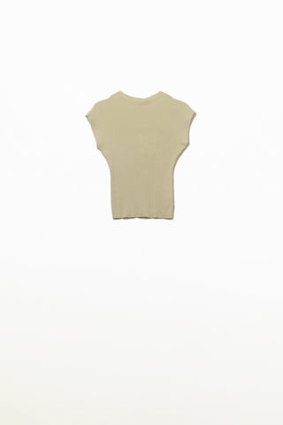 High Neck short Sleeves ribbed sweater in beige
