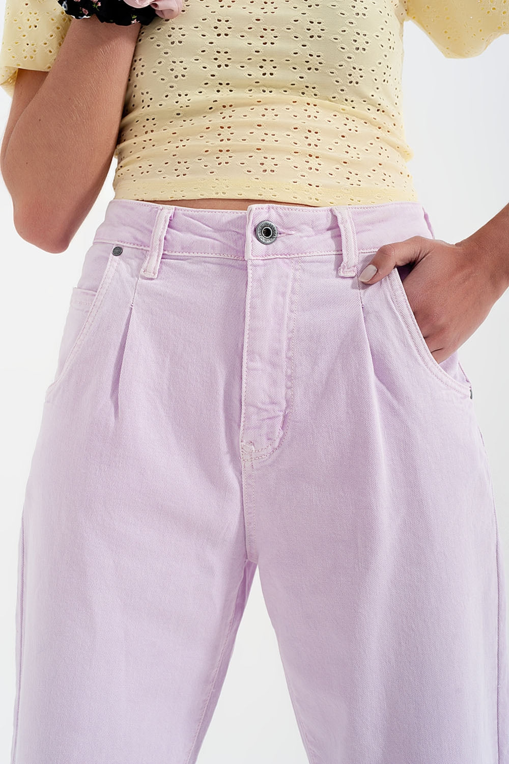 High rise mom jeans with pleat front in lilac Q2 Jeans BoutiqueLua