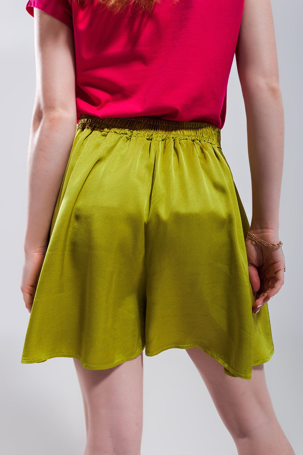 High rise satin shorts in lime green Q2 Pants BoutiqueLua