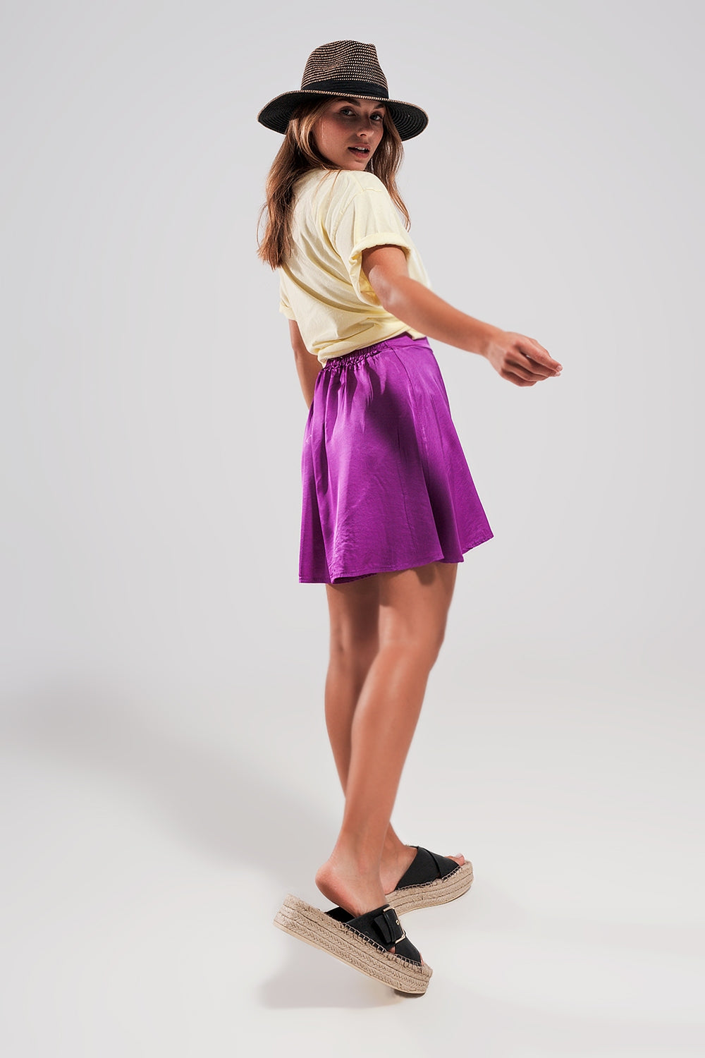 High rise satin shorts in purple Q2 Pants BoutiqueLua