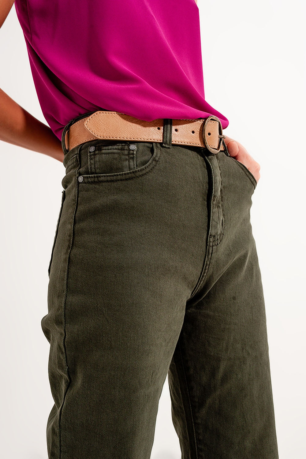 high rise slouchy mom jeans in green Q2 Jeans BoutiqueLua
