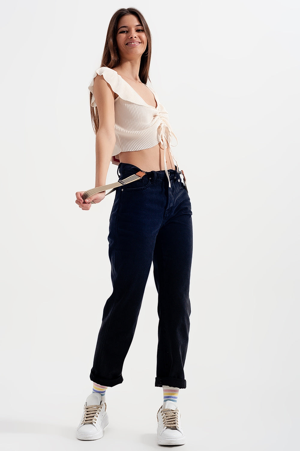High rise straight leg jeans washed black Q2 Jeans BoutiqueLua