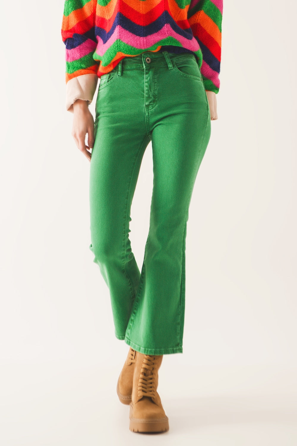 High waist flare jean in green - Jeans