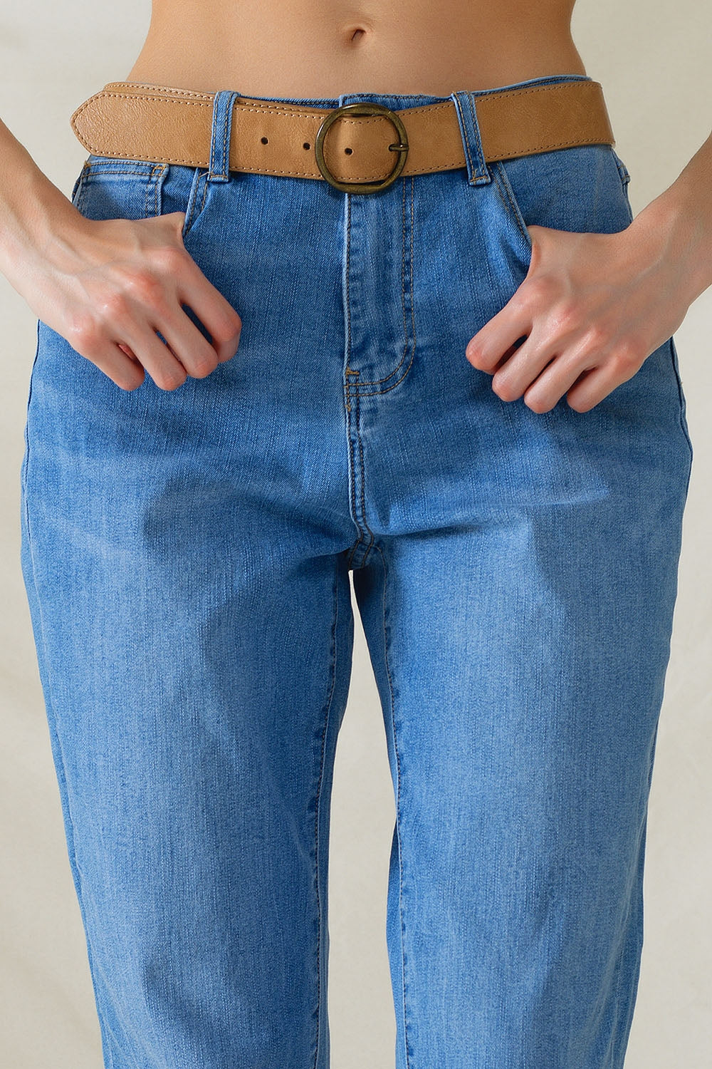 High Waist Mom Jeans In Mid Wash Stretch Denim Q2 Jeans BoutiqueLua