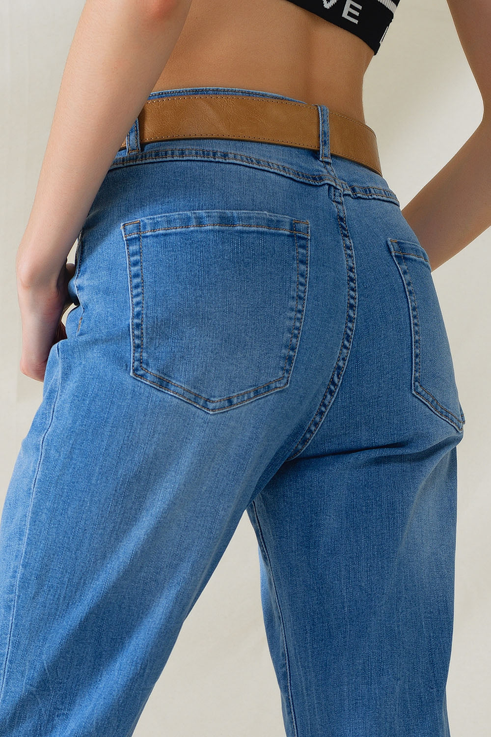 High Waist Mom Jeans In Mid Wash Stretch Denim Q2 Jeans BoutiqueLua