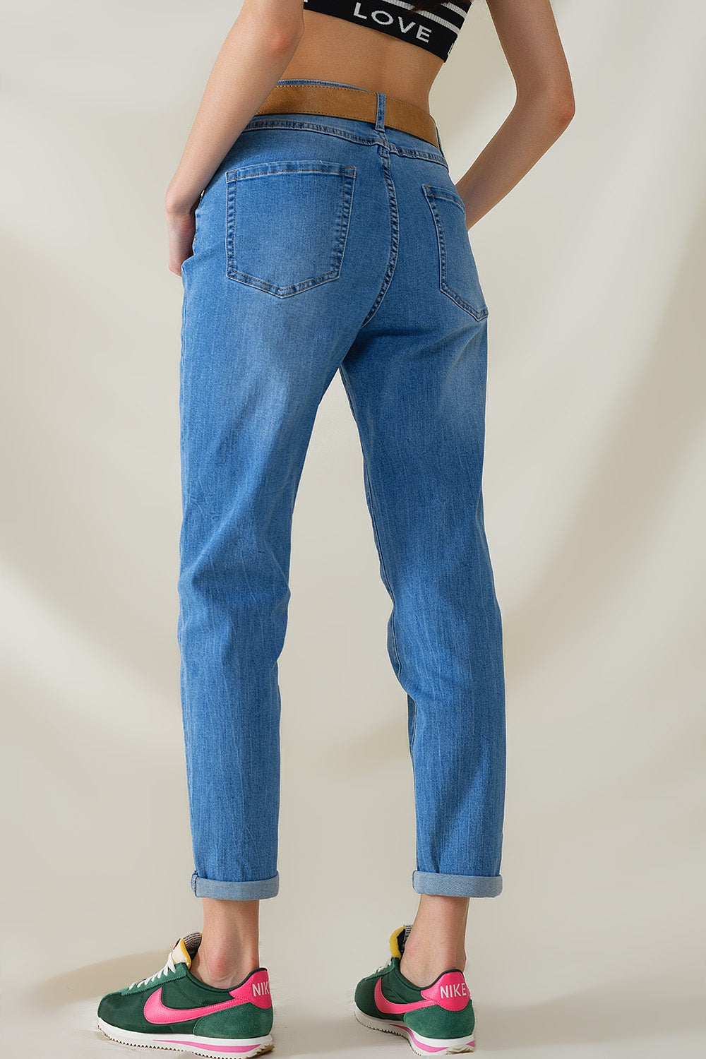 High Waist Mom Jeans In Mid Wash Stretch Denim Q2 Jeans BoutiqueLua