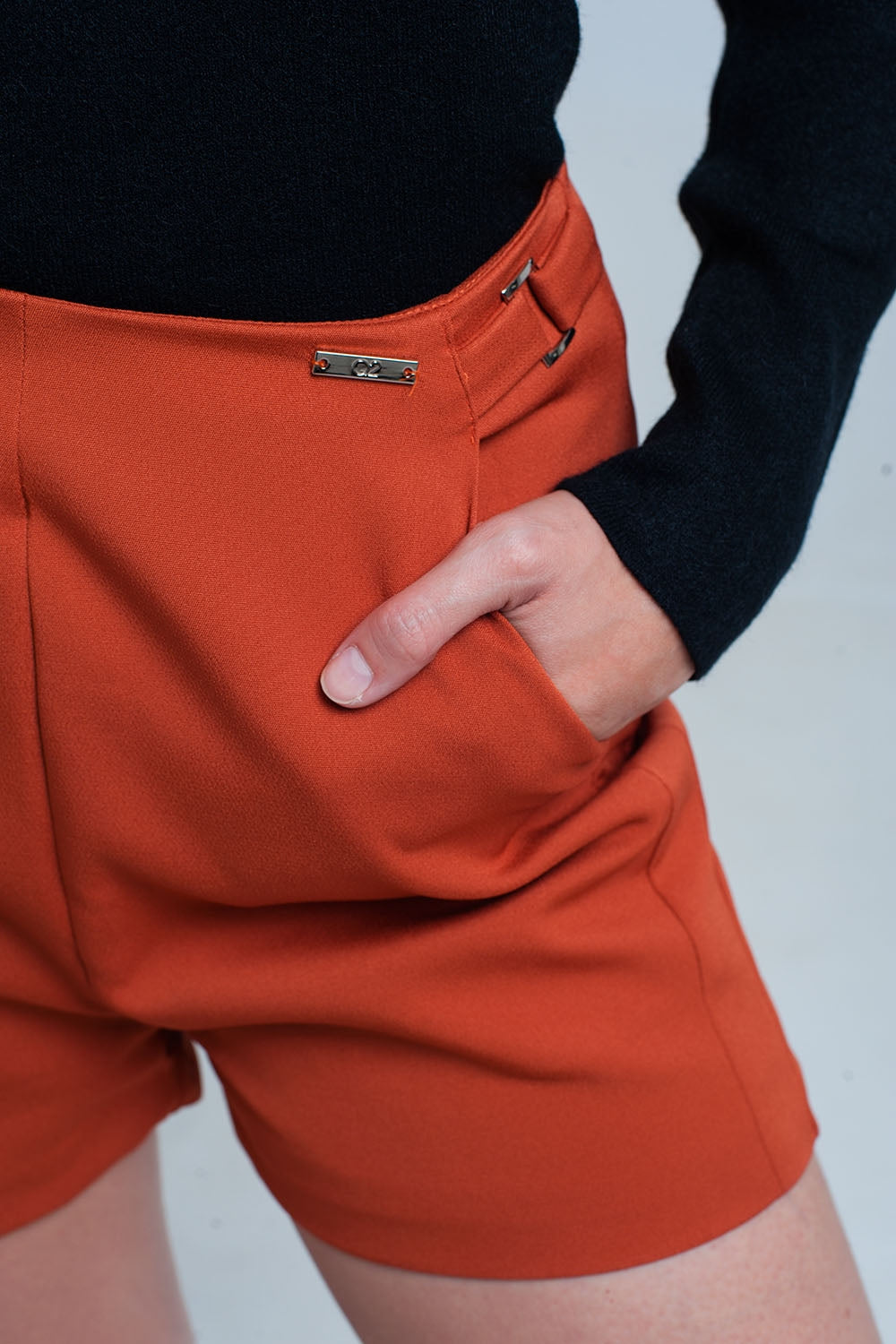 High waist orange shorts - Trousers