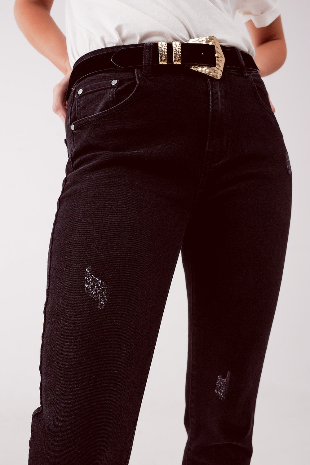 High waist ripped skinny jeans in black Q2 Jeans BoutiqueLua