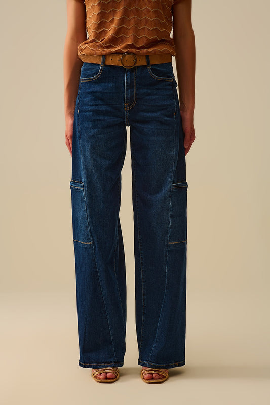 High Waist Wide Leg Jeans with Side Pockets - Jeans