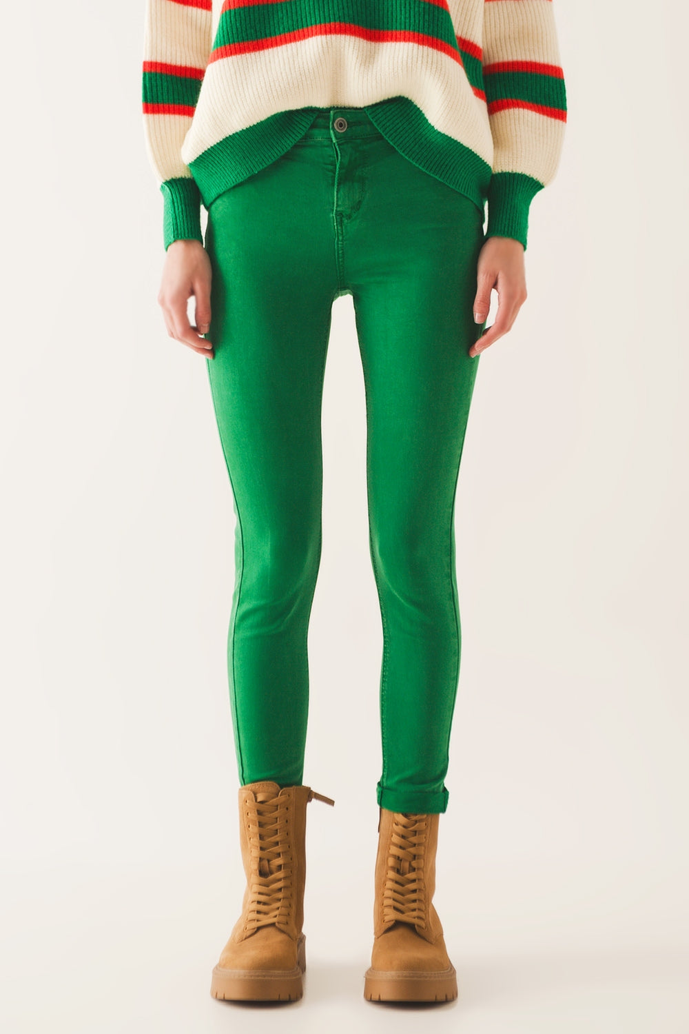 High waisted skinny jeans in green - Jeans