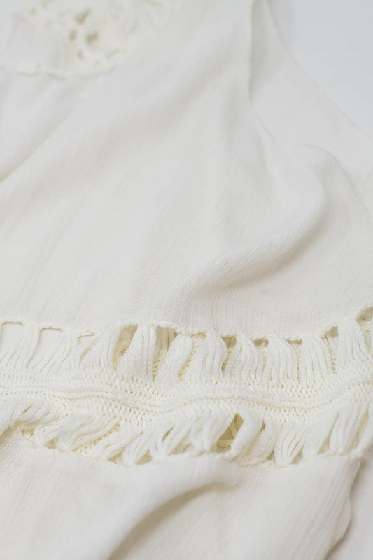 Ivory Crochet Fringed Kimono - Coats and Jackets
