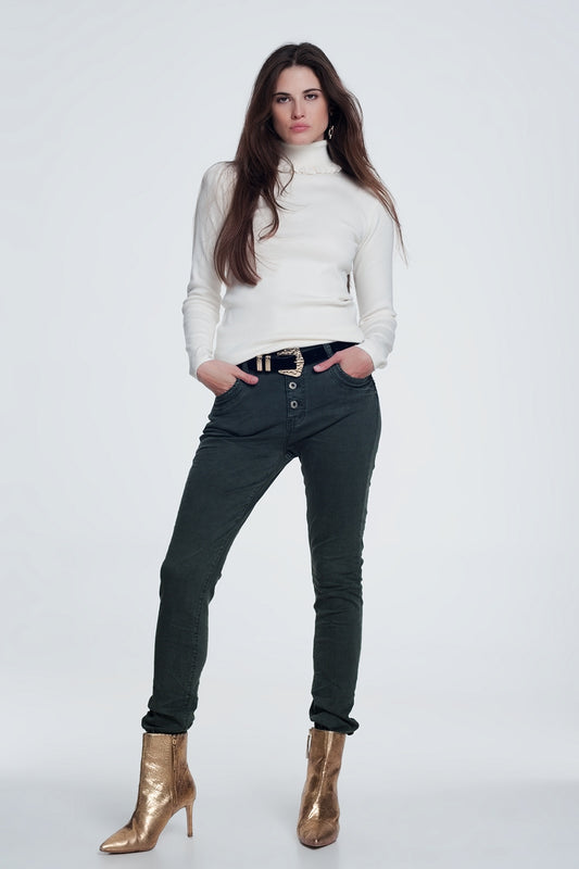 Khaki jeans with button closure - Jeans