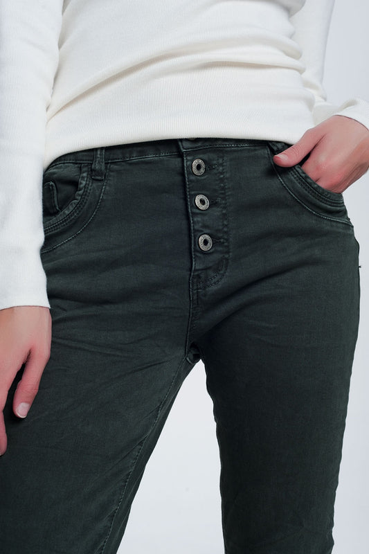 Khaki jeans with button closure - Jeans