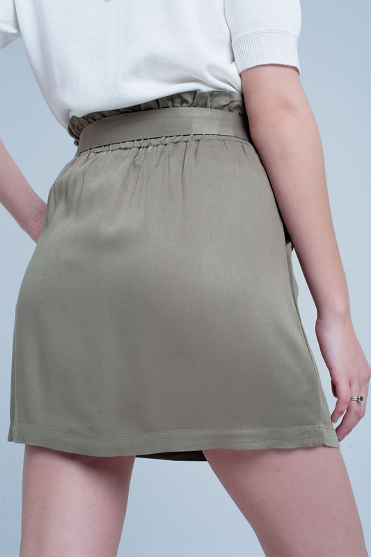 Khaki Mini Skirt With Bow Detail - Skirts