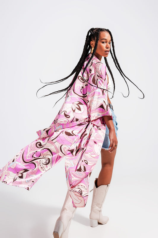 Kimono in abstract pink print - Dresses