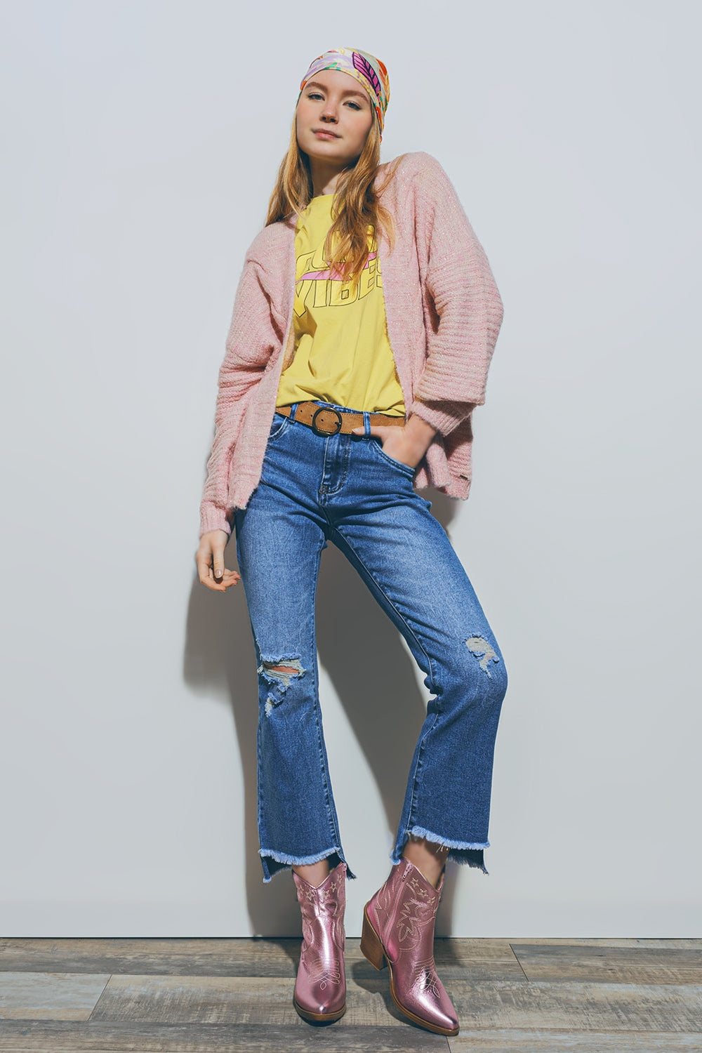 Knitted Cardigan in Pink Q2 Sweaters BoutiqueLua
