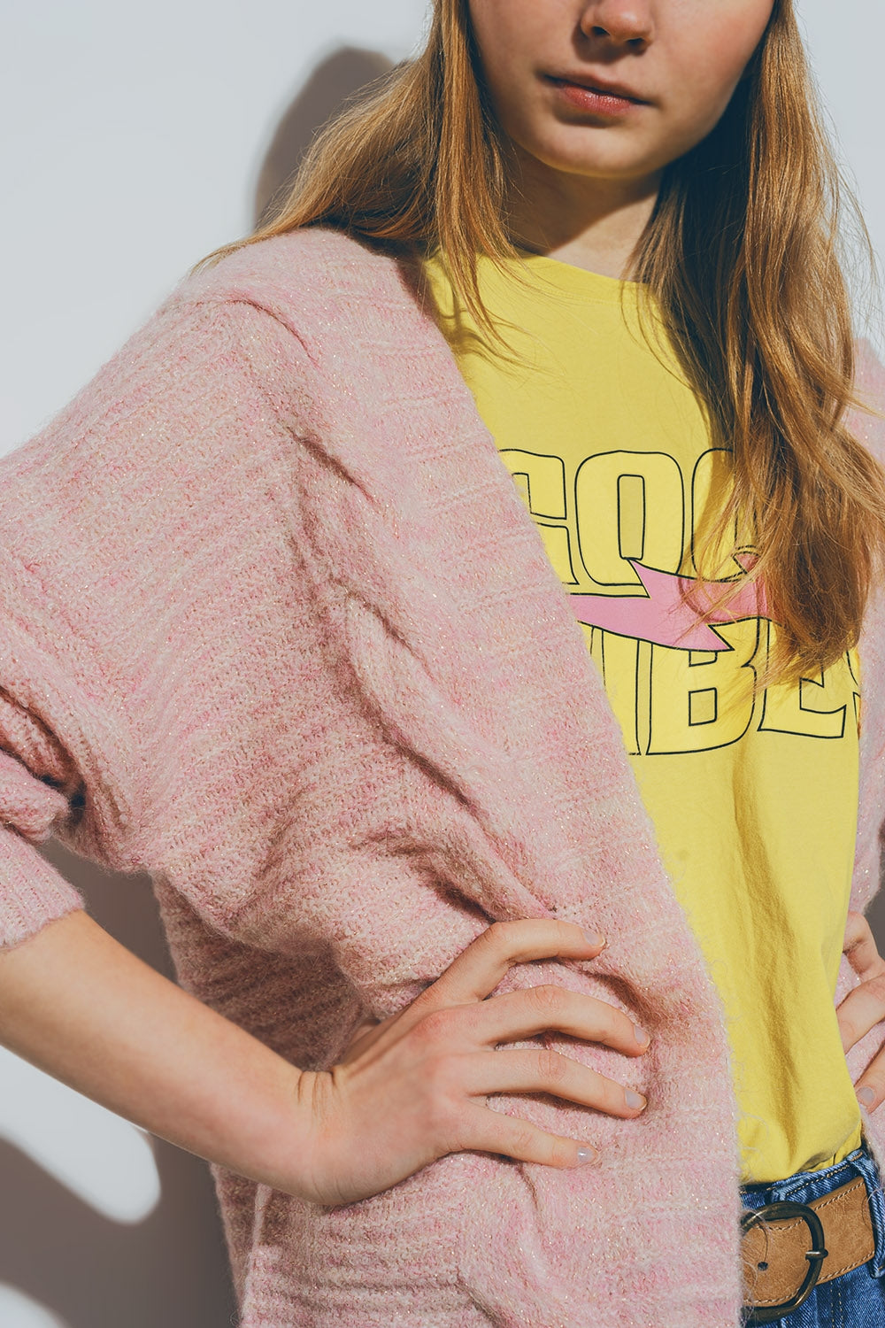 Knitted Cardigan in Pink Q2 Sweaters BoutiqueLua
