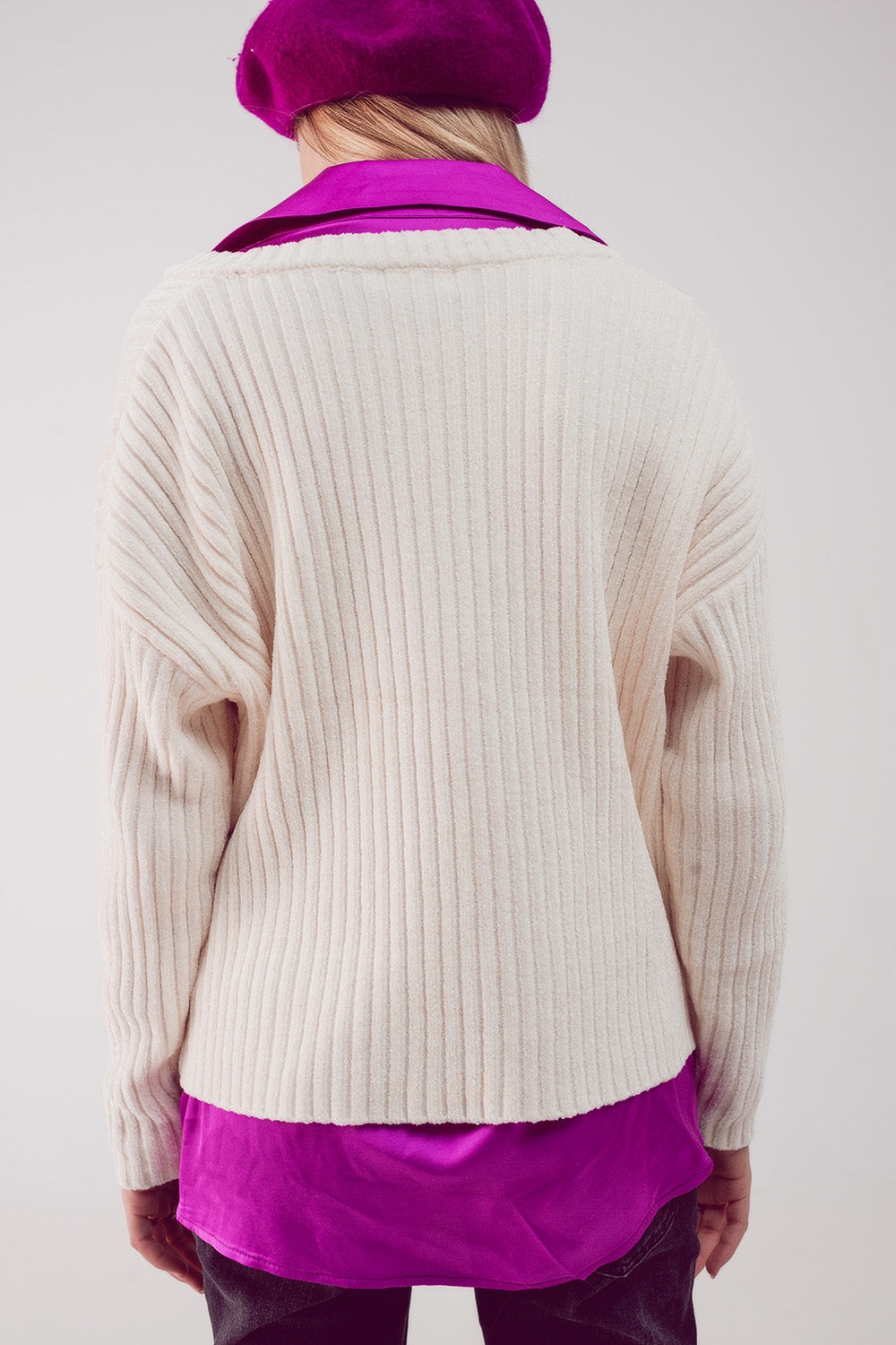 Knitted chenille jumper in cream Q2 Sweaters BoutiqueLua