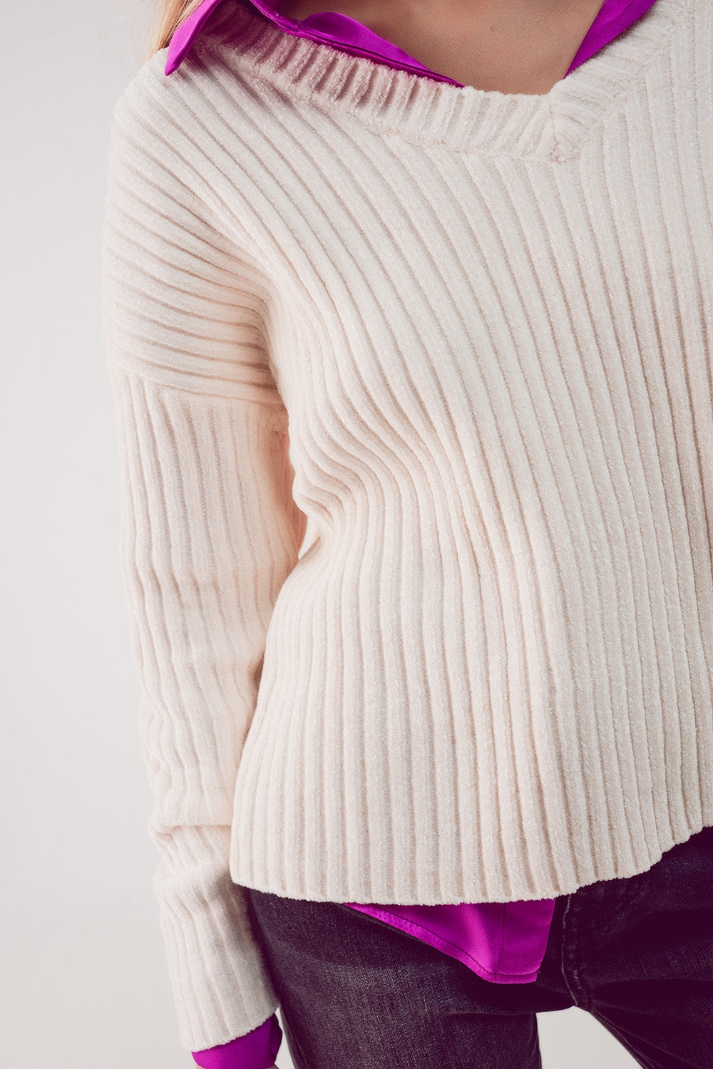 Knitted chenille jumper in cream Q2 Sweaters BoutiqueLua