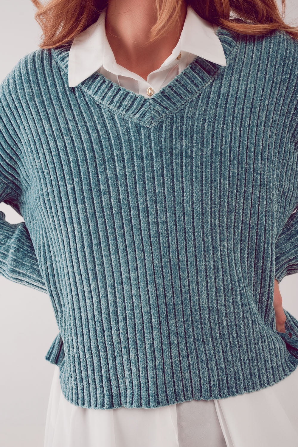 Knitted chenille jumper in green - Jumpers