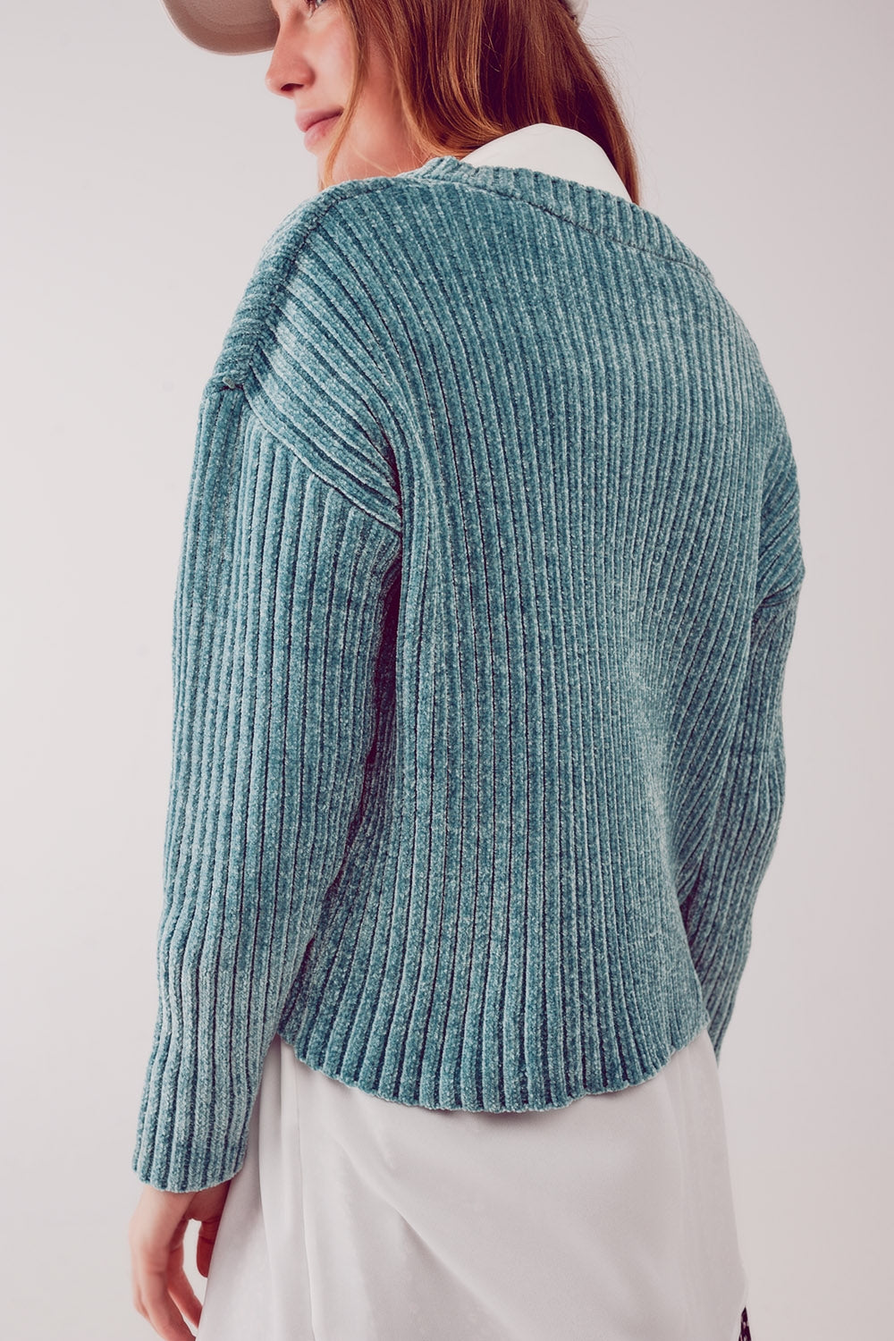 Knitted chenille jumper in green - Jumpers