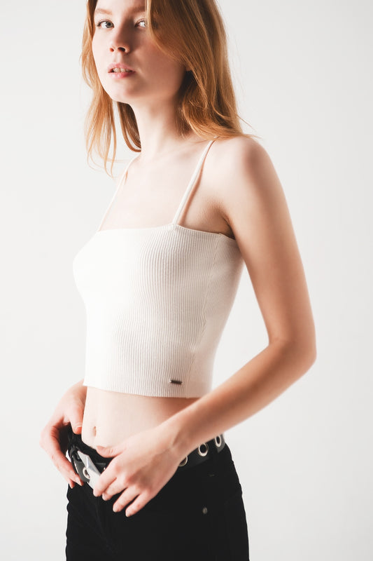 Knitted clean ribbed tank top in cream - Jumpers
