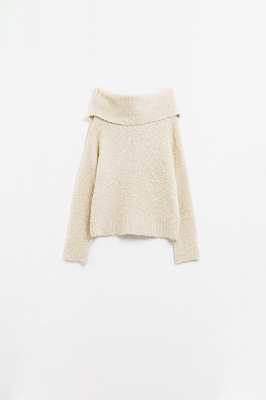 knitted fluffy boat neck sweater in cream - Jumpers