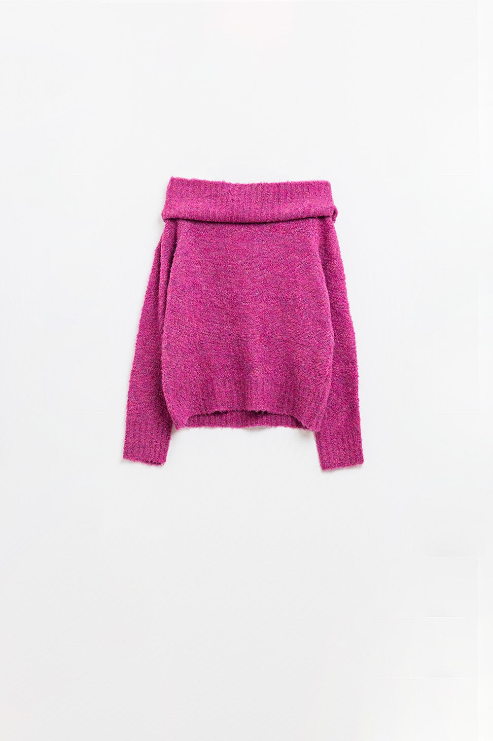 pull col bateau en tricot moelleux en fuchsia