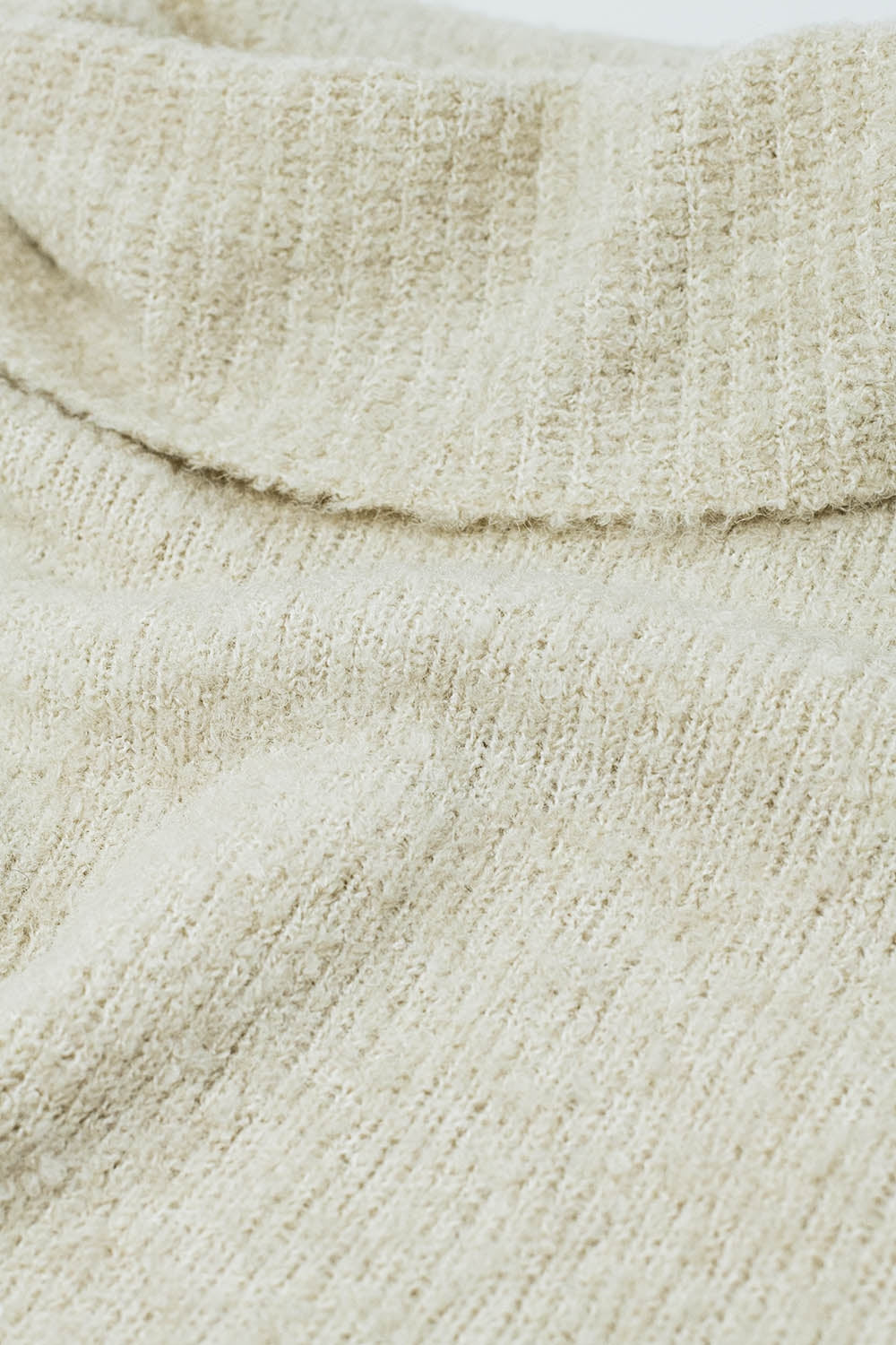 knitted fluffy high neck sweater in beige - Jumpers