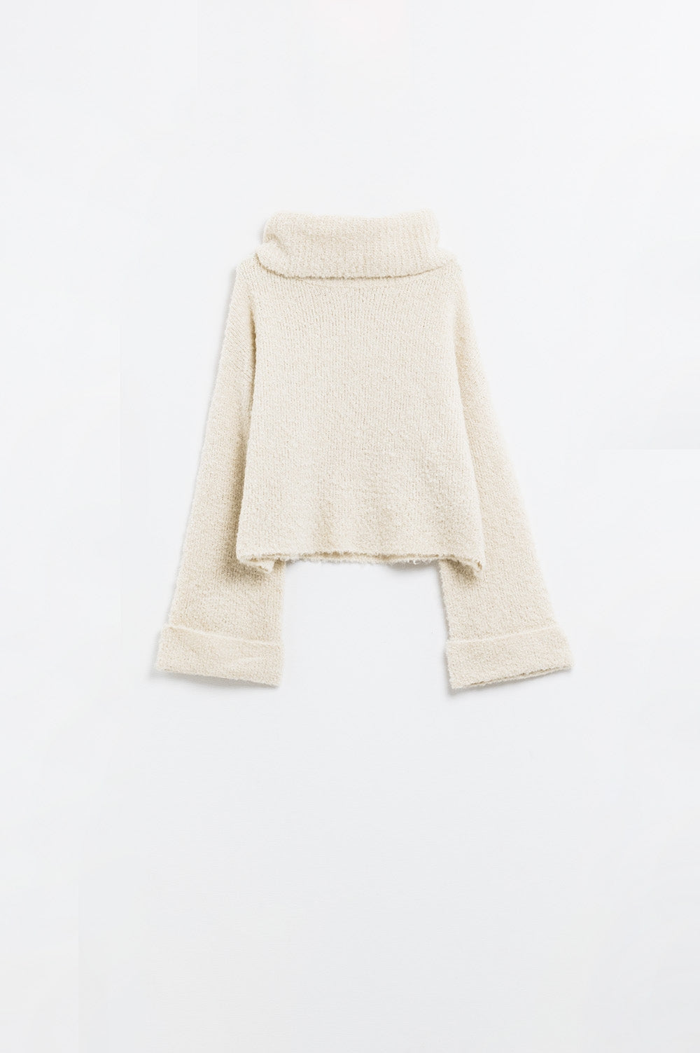 knitted fluffy high neck sweater in beige - Jumpers