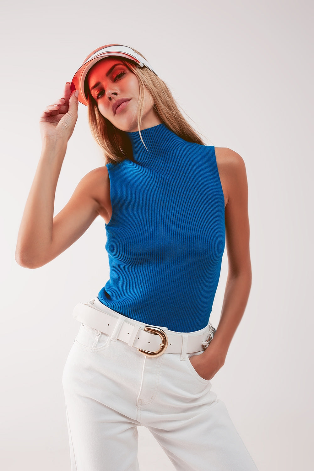 Knitted high neck top in blue Q2 Sweaters BoutiqueLua