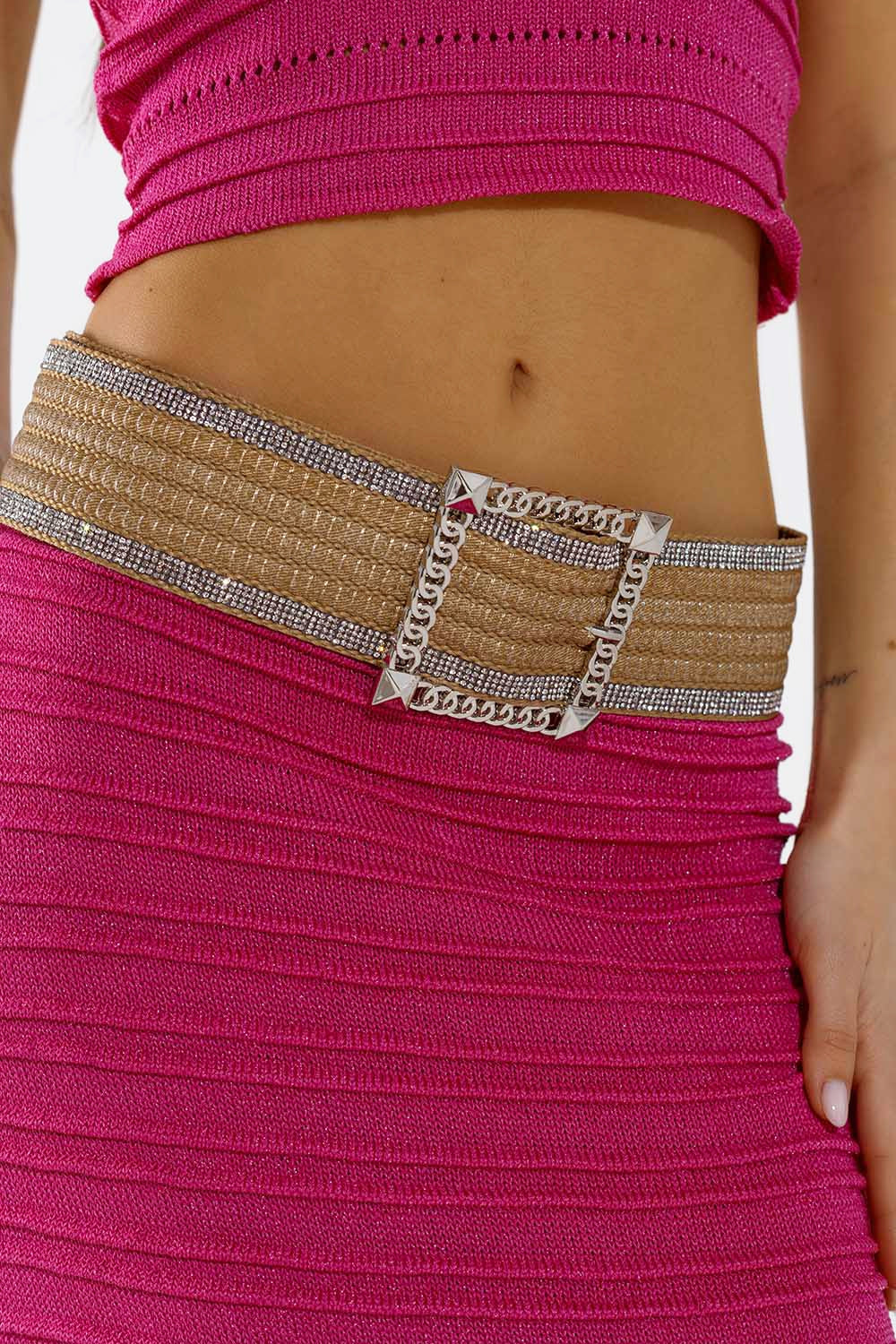 Knitted Midi Skirt in Fuschia - Skirts