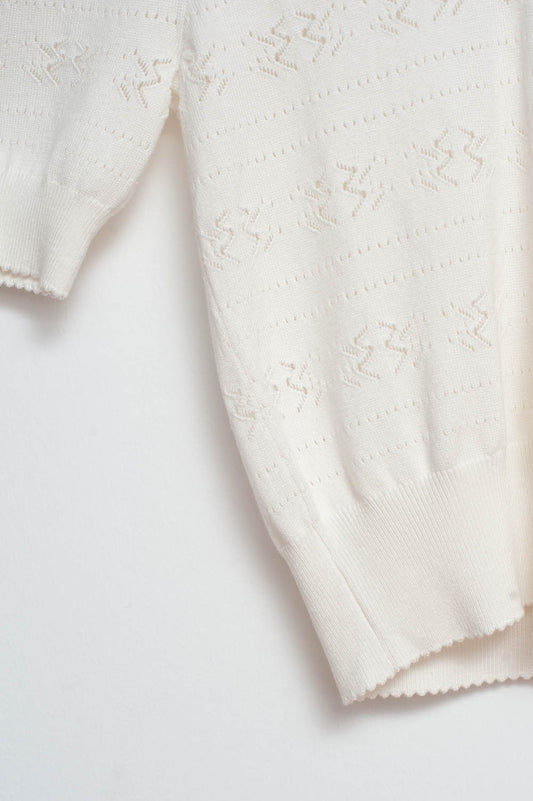 Knitted pointelle polo neck jumper in cream - Polos