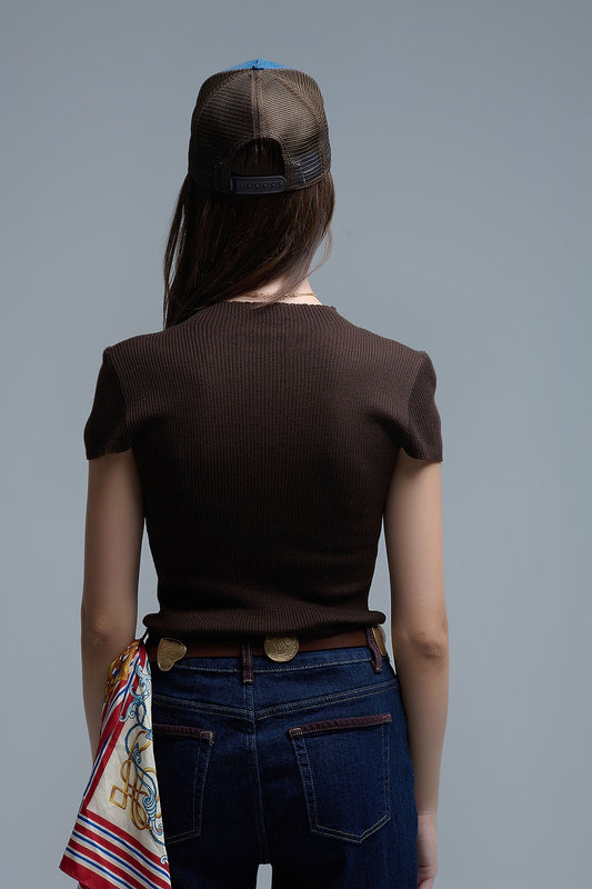 Knitted Rib Featherweight Tuckable sweater in Brown - Sweaters