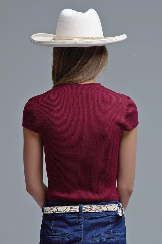 Knitted Rib Featherweight Tuckable sweater in Burgundy - Sweaters
