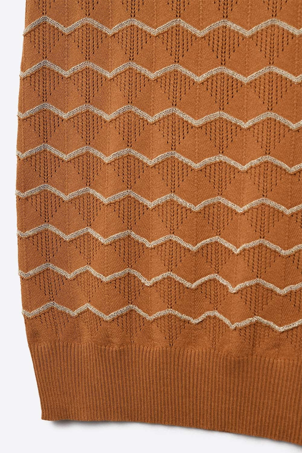 Knitted sweater with Golden Zigzag Pattern - Sweaters
