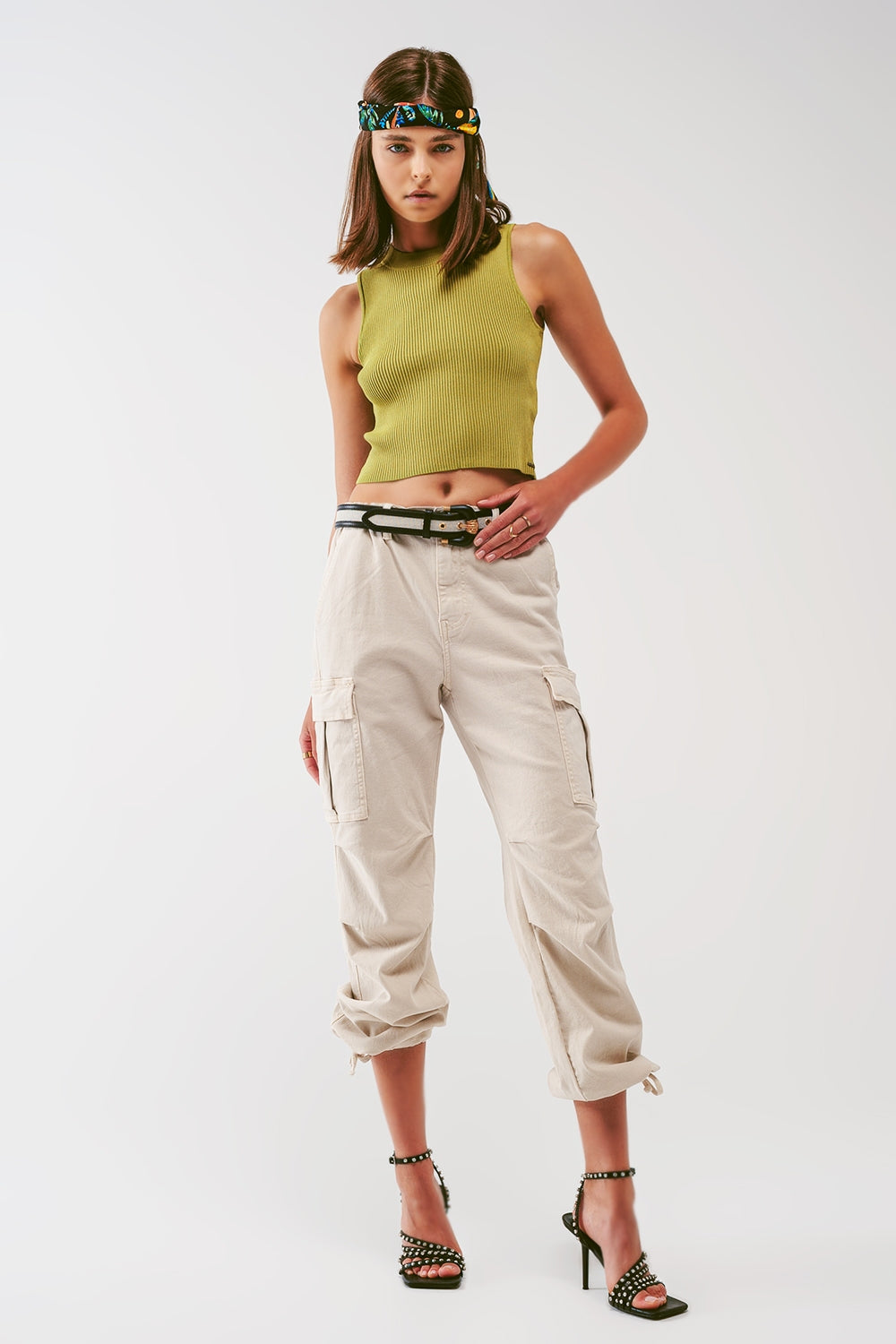 Knitted Tank Top in Army Green Q2 Sweaters BoutiqueLua